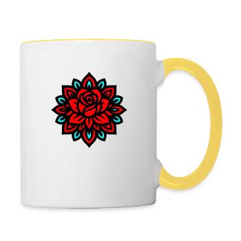 Rose Mandala Blume - Tasse zweifarbig - Weiß/Gelb - Rechts