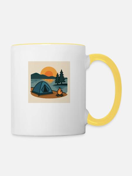 Camping Zelt See - Tasse zweifarbig - Weiß/Gelb