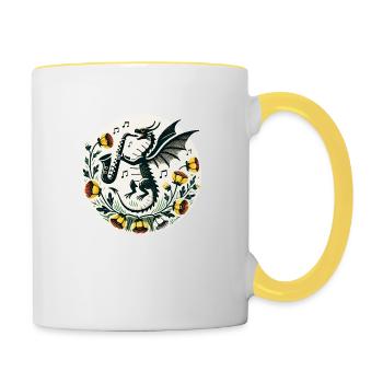 Saxophone Dragon Jazz Fantasy - Contrasting Mug - white/yellow - Right