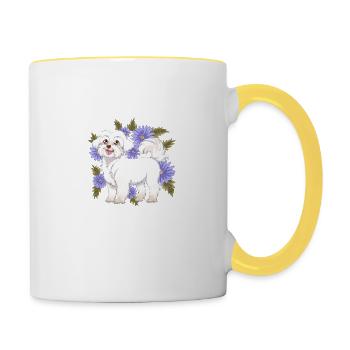 Maltese Cute Maltese White Dog Flowers - Contrasting Mug - white/yellow - Right