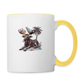 Elch Insel Palme - Tasse zweifarbig - Weiß/Gelb - Rechts
