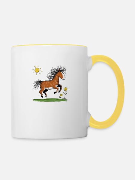 Süßes lächelndes Pferdchen für Kinder - Tasse zweifarbig - Weiß/Gelb