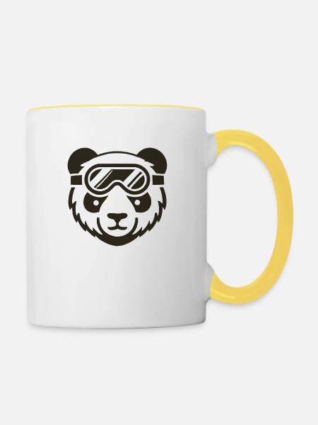Pandabär Skibrille - Tasse zweifarbig - Weiß/Gelb