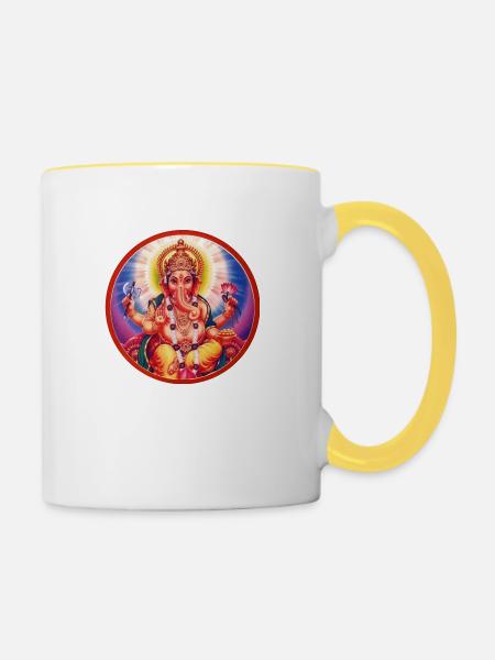 Ganesha - Tasse zweifarbig - Weiß/Gelb