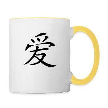 asia_sign_love - Tasse zweifarbig - Weiß/Gelb - Rechts
