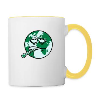 earth sick virus bacteria thermometer humanity - Contrasting Mug - white/yellow - Right