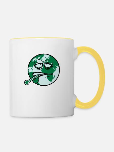 virus de la terre virus bactéries thermomètre l'humanité - Mug contrasté - blanc/jaune