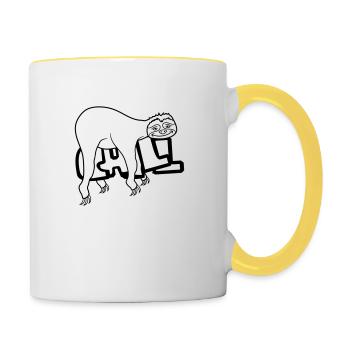 chill faultier entspannen muede chillen haengen sc - Tasse zweifarbig - Weiß/Gelb - Rechts