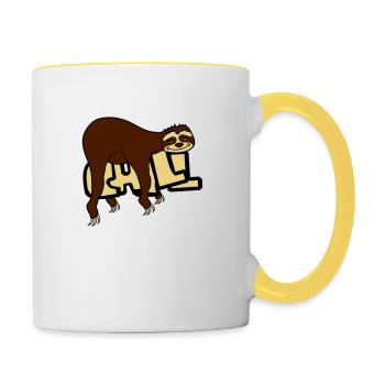 chill faultier entspannen muede chillen haengen sc - Tasse zweifarbig - Weiß/Gelb - Rechts