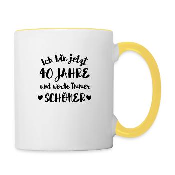 40. Geburtstag - Tasse zweifarbig - Weiß/Gelb - Rechts