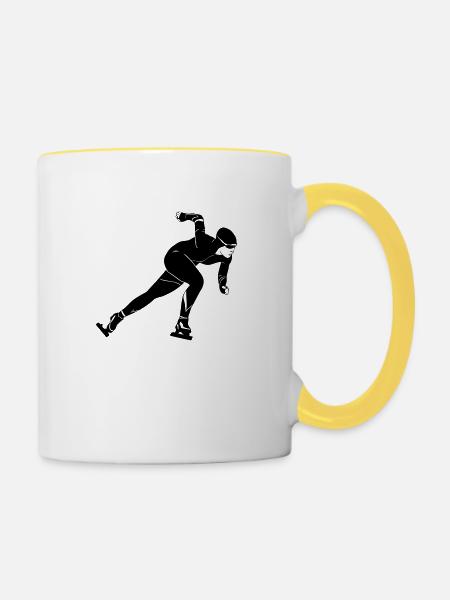 Eisschnelllauf - Tasse zweifarbig - Weiß/Gelb