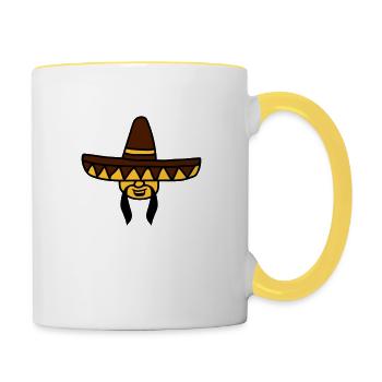 kopf gesicht mexikaner lustig suedamerika sombrero - Tasse zweifarbig - Weiß/Gelb - Rechts