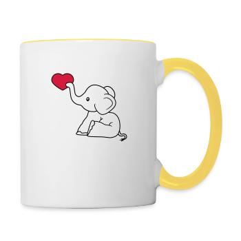 heart love give love in love elephant sitting sweet - Contrasting Mug - white/yellow - Right