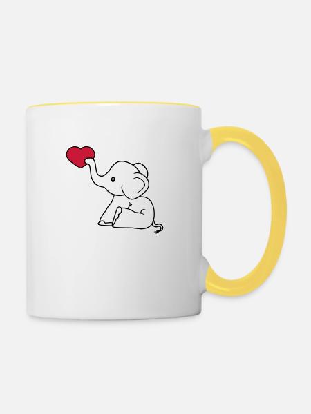 herz liebe schenken verliebt elefant sitzend suess - Tasse zweifarbig - Weiß/Gelb
