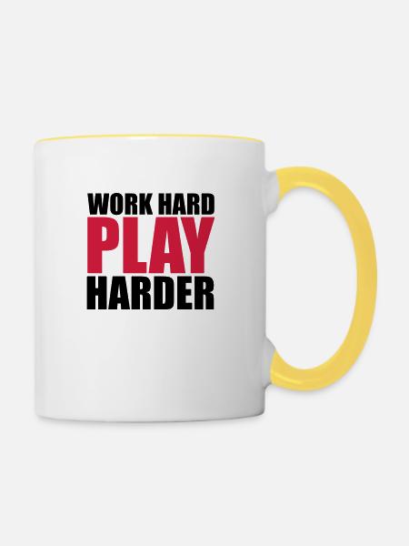 Work Hard - Tasse zweifarbig - Weiß/Gelb
