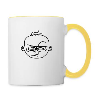 kind baby gesicht comic cartoon boese sauer wueten - Tasse zweifarbig - Weiß/Gelb - Rechts