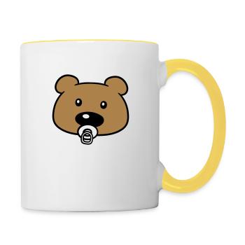baby teddy gesicht kopf schnuller suesser kleiner - Tasse zweifarbig - Weiß/Gelb - Rechts