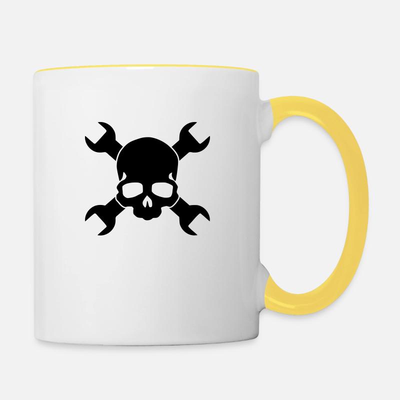 Skull Wrench Mechanic Tool - Contrasting Mug - white/yellow