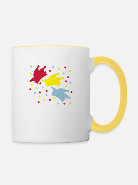 Narrenkappe / Konfetti / Fasching - Tasse zweifarbig - Weiß/Gelb