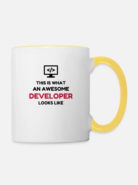 Entwickler / Informatiker / Programmierer / - Tasse zweifarbig - Weiß/Gelb
