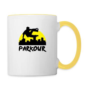 Free running in the city, parkour - Mug contrasté - blanc/jaune - Droite