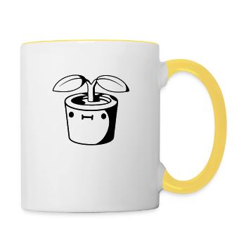 Kleiner suesser Blumentopf - Tasse zweifarbig - Weiß/Gelb - Rechts