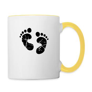 Baby Füße Abdruck - Tasse zweifarbig - Weiß/Gelb - Rechts