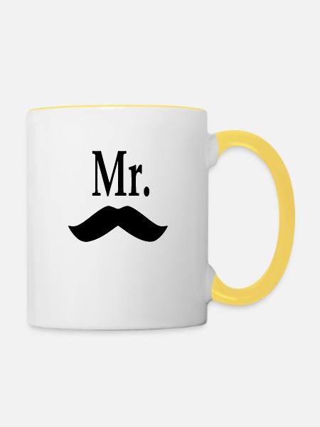 Herr Schnurrbart. - Tasse zweifarbig - Weiß/Gelb