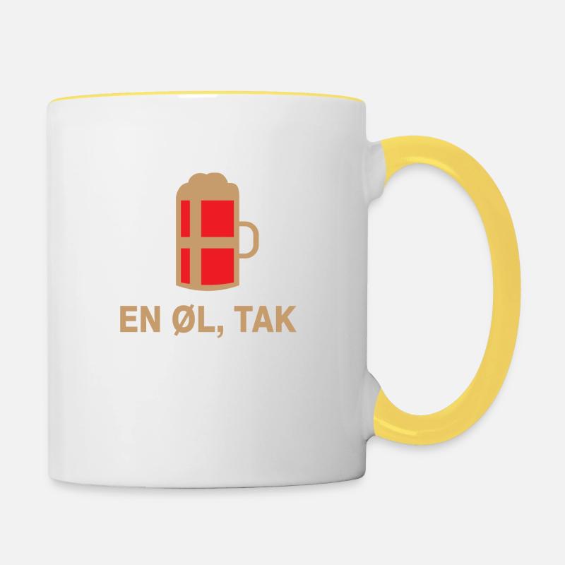 En øl tak Nord Dänemark Geschenk Spruch - Tasse zweifarbig - Weiß/Gelb