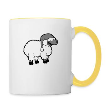Lustiges Schlaf Schaf - Tasse zweifarbig - Weiß/Gelb - Rechts