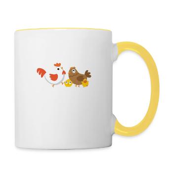 Hühner T-Shirt für Huhn Bauern, Hühnerbauer - Tasse zweifarbig - Weiß/Gelb - Rechts