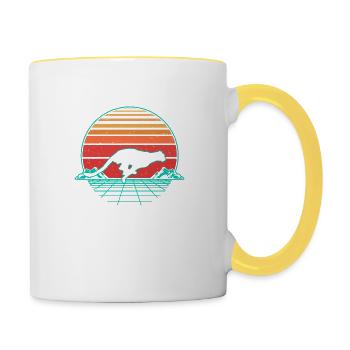 Retro Vintage Retrowave Cheetah Africa Cat - Contrasting Mug - white/yellow - Right