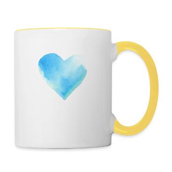 Blaues Herz Wasserfarben Geschenkidee - Tasse zweifarbig - Weiß/Gelb - Rechts