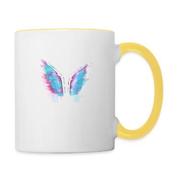 angelwings,flügel,aquarell,pastell,engelsflügel - Tasse zweifarbig - Weiß/Gelb - Rechts