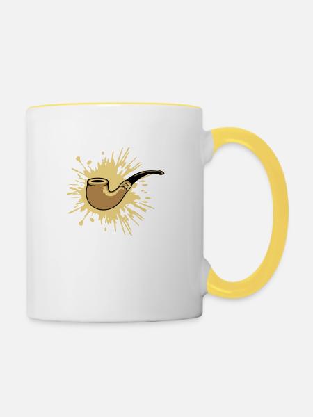 Klecks Tabakpfeife Raucher - Tasse zweifarbig - Weiß/Gelb