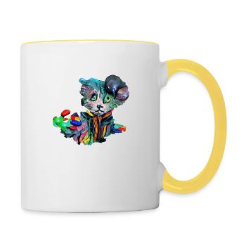 Chat coloré - Mug contrasté - blanc/jaune - Droite