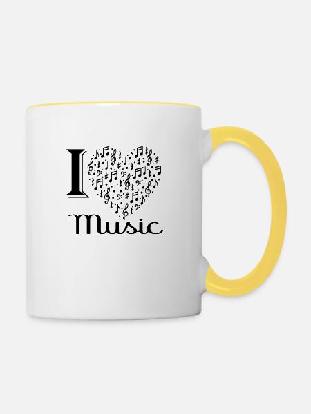 Ich liebe Musik - Tasse zweifarbig - Weiß/Gelb