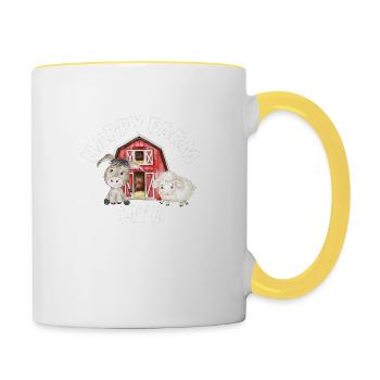 Happy Farm Life Donkey Pig Farm Farmer Stable - Contrasting Mug - white/yellow - Right