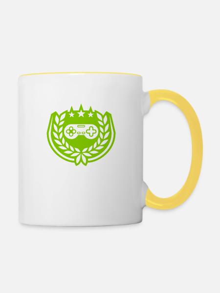 Retro Controller Sterne Lorbeerkranz - Tasse zweifarbig - Weiß/Gelb