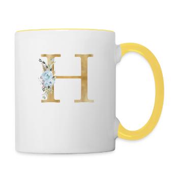 Personalisierbar Monogramm Floral H - Tasse zweifarbig - Weiß/Gelb - Rechts