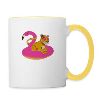 Tiger with Flamingo Flamingo, Tropical - Contrasting Mug - white/yellow - Right
