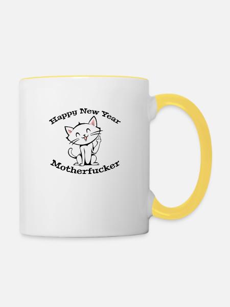 Happy New Year Cat - Tasse zweifarbig - Weiß/Gelb