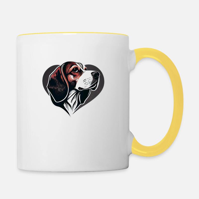 beagle dog vector heart shaped - Contrasting Mug - white/yellow