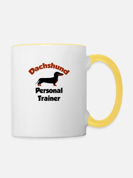 Dackel - Personal Trainer - Tasse zweifarbig - Weiß/Gelb