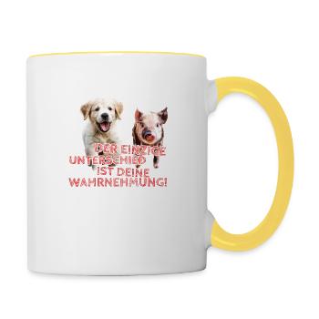Der einzige Unterschied ist deine Wahrnehmung 2.0 - Tasse zweifarbig - Weiß/Gelb - Rechts