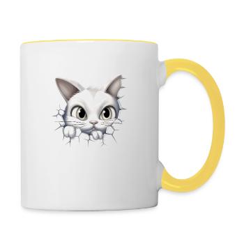 Hole Peekaboo: Baby-Katze auf Abenteuer - Tasse zweifarbig - Weiß/Gelb - Rechts