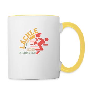 Lächle jeden Kilometer Joggen Laufen - Tasse zweifarbig - Weiß/Gelb - Rechts