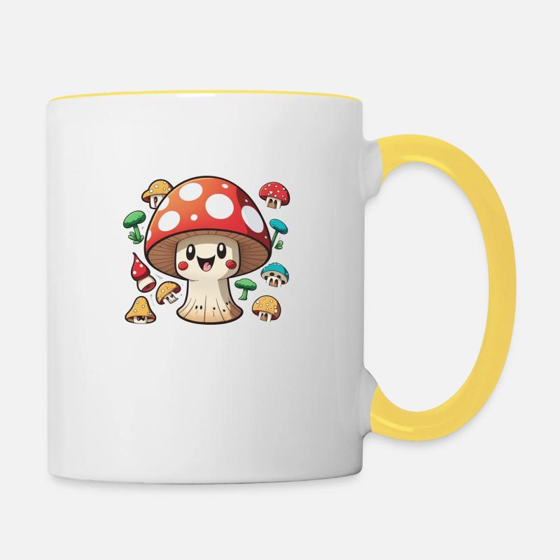 Drôle de champignon de dessin animé - Mug contrasté - blanc/jaune