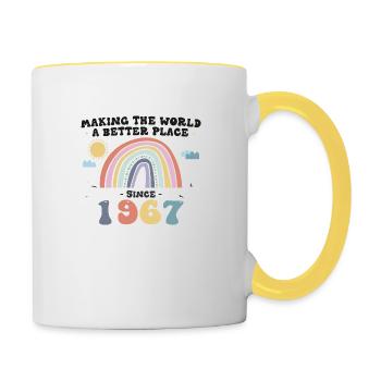 Making The World Better Place Since 1967, Cute - Contrasting Mug - white/yellow - Right
