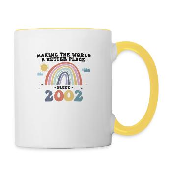 Making The World a Better Place Since 2002, 21st - Contrasting Mug - white/yellow - Right